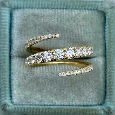 2Ctw Round Cut Real Moissanite Wedding Spiral Ring 14K Yellow Gold Plated Silver