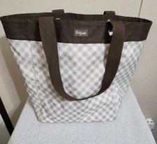 Thirty One Essential Storage Tote in Taupe Gingham