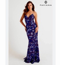 Faviana Prom Dress 4 Maxi Gown Floral Sequin Mermaid Open Back Glam Fairy 498
