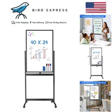 40x24 In Magnetic Whiteboard Double Sided Rolling Dry Erase Board for Classroom