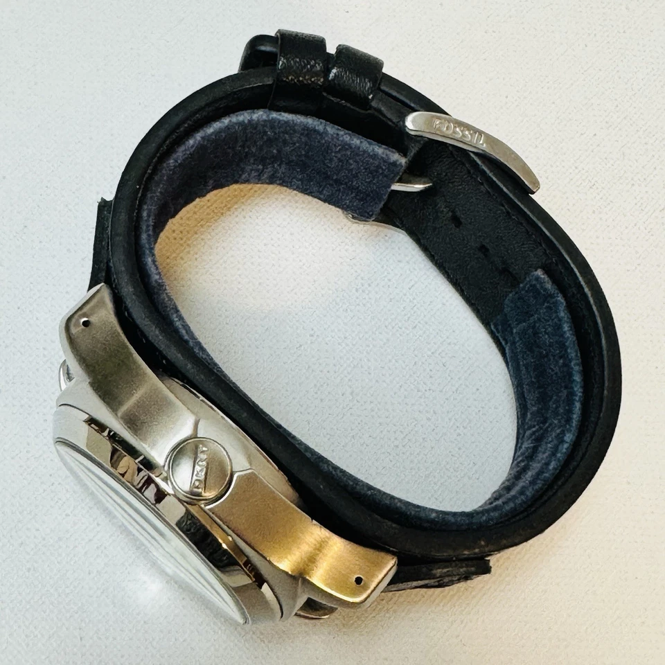 DKNY Big Face Mens Small Seconds Cuff Watch Silver Cushion Black Leather NY-2020 - image 4 of 4