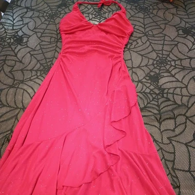CITY TRIANGLES Black Red Sparkles Halter Dress High Low Ruffle Ballroom Dance S - Image 1 of 4
