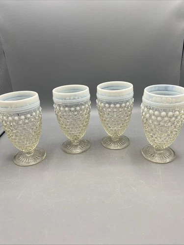 Vintage Anchor Hocking Moonstone Clear Opalescent 5.5" Water Goblet Set Of 4