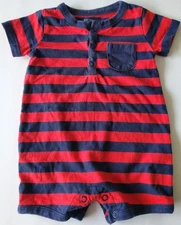 Carter's Jusy One You Baby 6 Month Navy Blue And Red Romper Bodysuit W/ Pocket