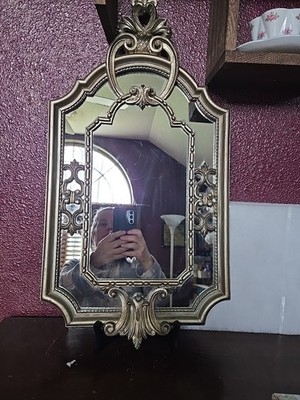 Vintage Baroque or Rococo Wall Mirror Ornate Gold Frame Made in Italy 23'' x 12'' 