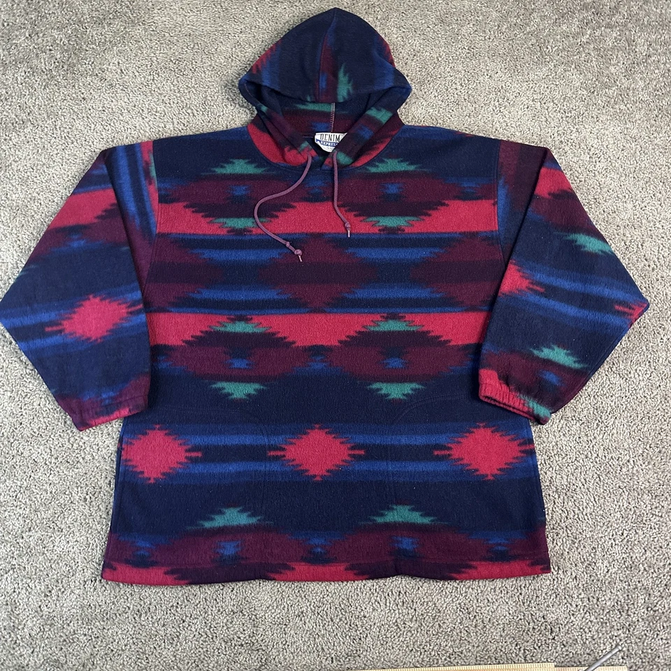 Pullover con Capucha Denim Express Para Hombre Grande Vellón Azteca Patrón Suroeste Foto 2 de 4