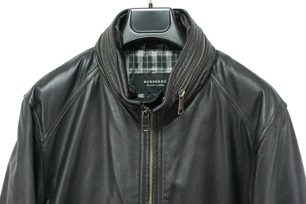 Burberry Black Label Leather Biker Jacket Men L No Fur Used | eBay