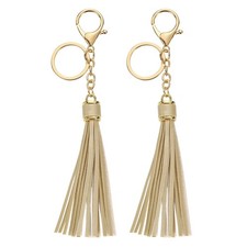 2Pcs Leather Keychain Tassels with Lobster Clasp Key Ring Gold