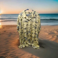 Big Dogs Floral Hawaiian Shirt Womans 26/28 100% Rayon Golden Island Mountain