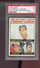 1964 Topps #5 1963 Strikeout Leaders Sandy Koufax Don Drysdale PSA 5 Graded Card