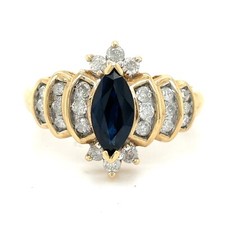 Blue Sapphire  3/4ct Diamond Ring REAL SOLID 14k Yellow Gold 4.1 g Size 7