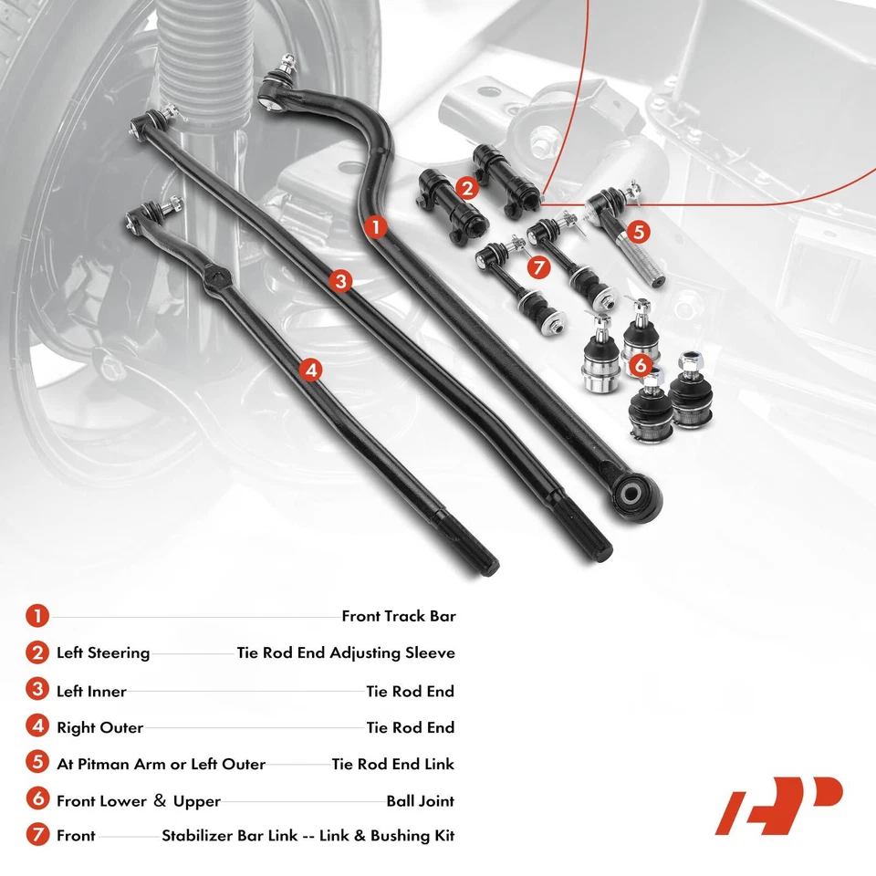 12 peças barra oscilante link extremidade da haste de amarração com junta esférica para Dodge Ram 1500 2500 1998 1999 - Imagem 3 de 4