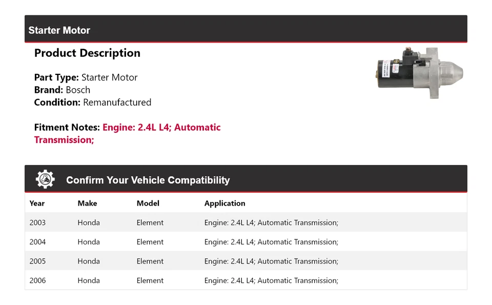 Motor De Arranque Bosch 2.4L L4 2003-2006 (Remanufacturado) 2004 2005 Foto 2 de 4