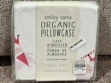 NEW West Elm Pottery Barn Kids Modern Smiley Santa Organic Pillowcase, Christmas