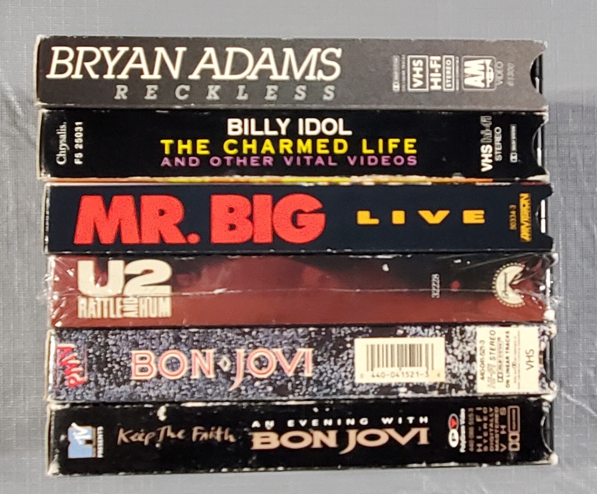 80s Pop Rock 6 VHS Lot, Bon Jovi, Mr. Big, Bryan Adams, U2