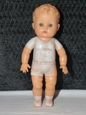 Vintage 1956 Sun Rubber Blue Eyed Boy Blonde Hair Doll White Squeaker Toy READ