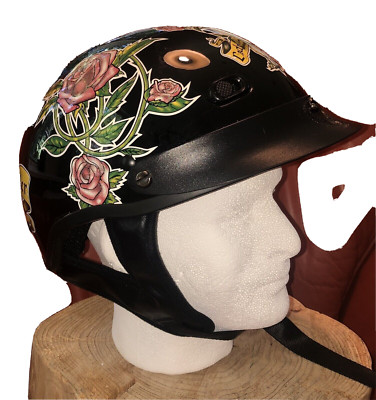 ebay motorcycle helmets with roses Daytona Women's Skull Cap Purple Rose Half Helmet, 2XS Safety Standards FMVSS 218 TMS Rose Skull Motorcycle Half