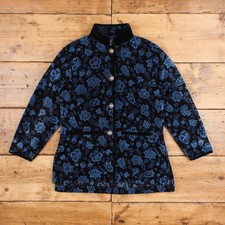 Vintage Tsunami Tapestry Jacket S 90s Fleece Floral Black Womens Button