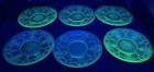 Set Of 6 Green Cameo Ballerina Depression Glass 6.25”Dessert Plates Uranium