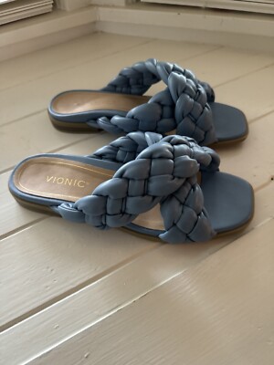 Vionic Kalina Women's Slide Braided Sandals Blue Shadow 8.5 Medium - Worn 1 Time