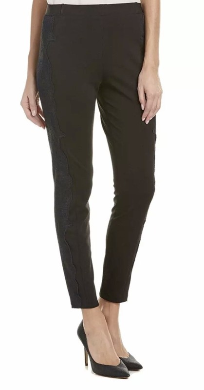 NWT T Tahari Cathy Lace Detail Ponte Leggings Skinny Pants Black Blue XS Revolve
