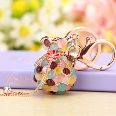 HOT NEW Money Lucky Bag Crystal Rhinestone Flower Keyring Car Key Chain  Ring