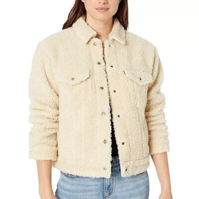NWT Levi's  Women s Ex-Boyfriend Sherpa Trucker Jacket, Cloud Cream, Sz M