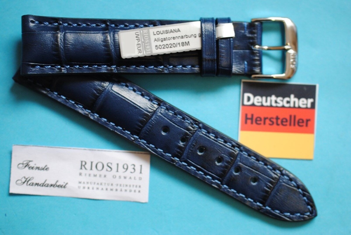 Bracelet Montre Cuir Croco Bleu 21/18 Mm - Fabriqué En Allemagne, Compatible Longines, Omega...