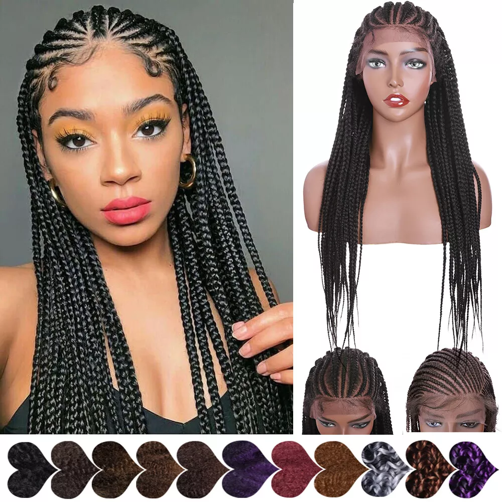 Lace Front Hand Braided Updo Bun Cornrow Braids Women Wigs Long Hair 35  African