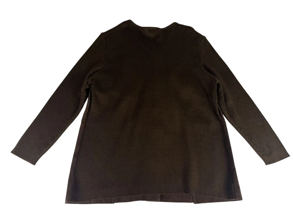 NUEVO CON ETIQUETAS Kim Rogers Gamuza Cuero Abotonado Cárdigan Suéter Para Mujer Plus 1X Marrón Foto 4 de 4