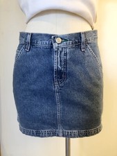 VTG Y2K TOMMY HILFIGER SPELL OUT MOM JEANS CARPENTER SKIRT SZ 5 FLAG LOGO RED WH