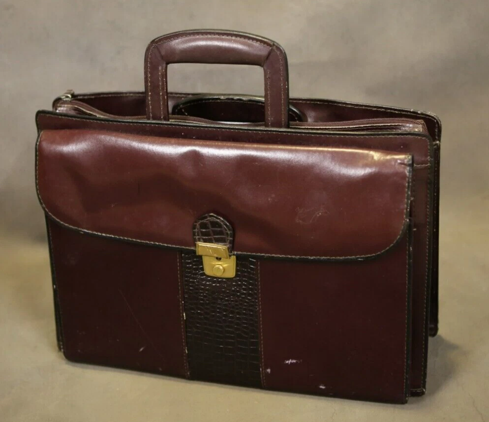 Vintage Heritage Leather Briefcase Bag Catalog Document Brief Case Maroon Color