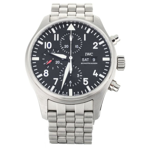 IWC Pilot's Watch Chronograph Black Dial on Bracelet 43mm IW377710 Full Set  | eBay