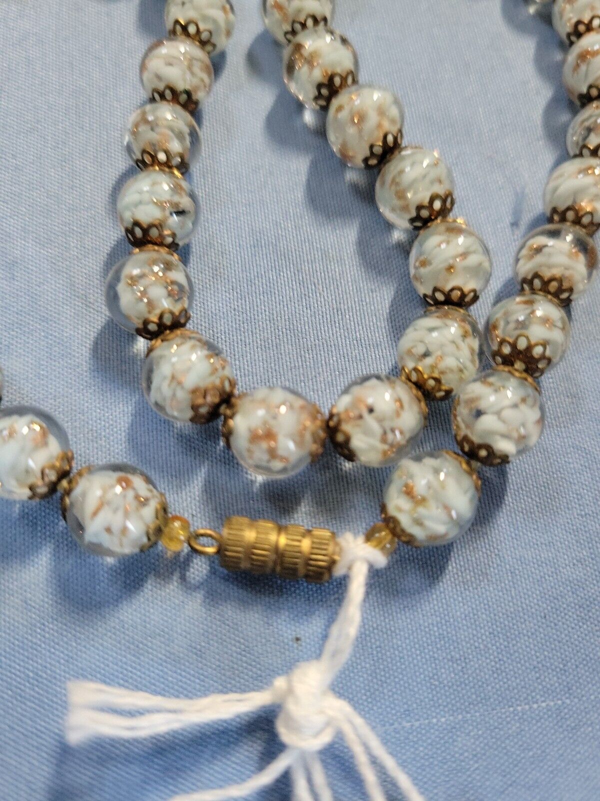 Antique Blue Gold  Flaked Glass Bead Necklace 16 … - image 2