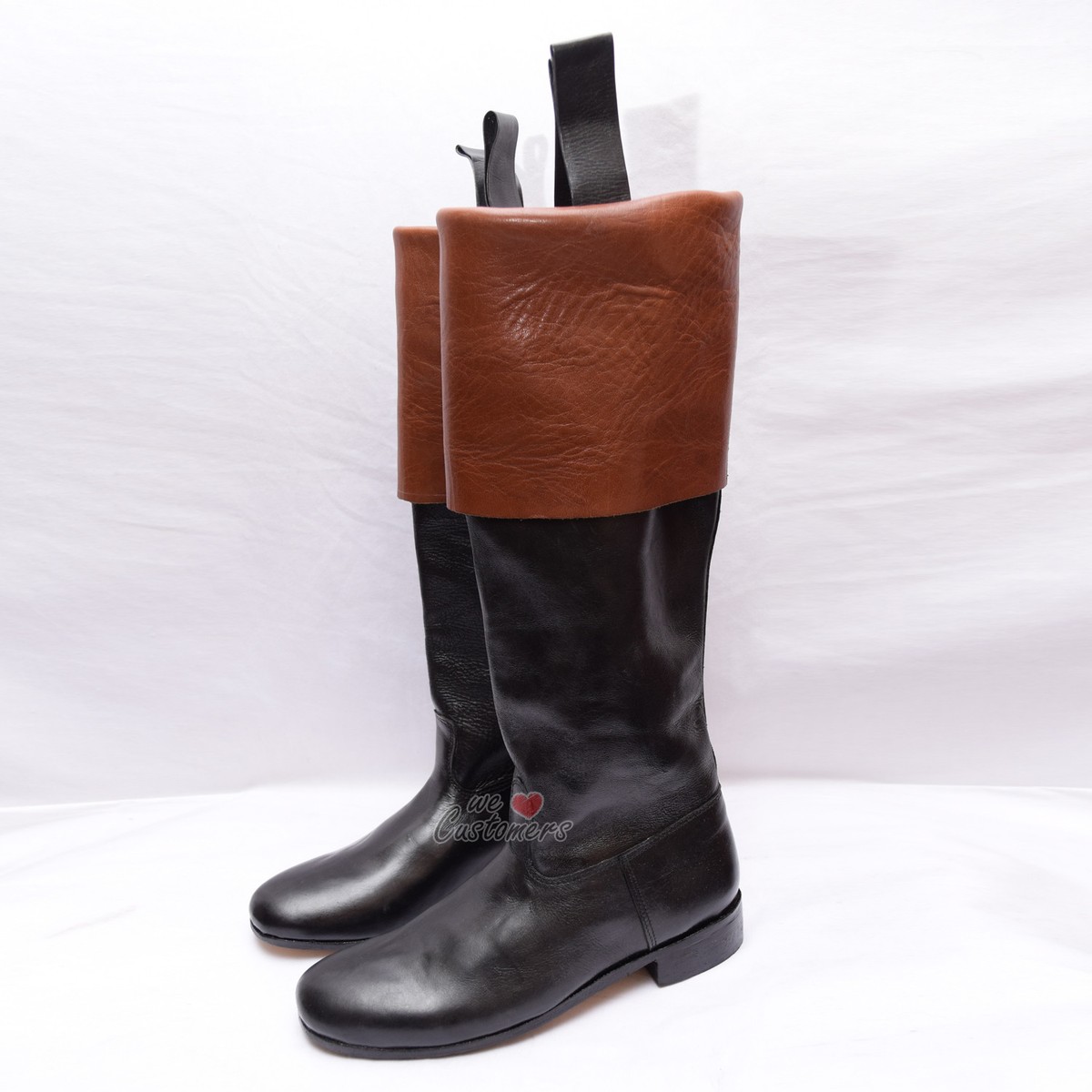 18th century Long cuffed/ridding boots French Black/ Brown Real
