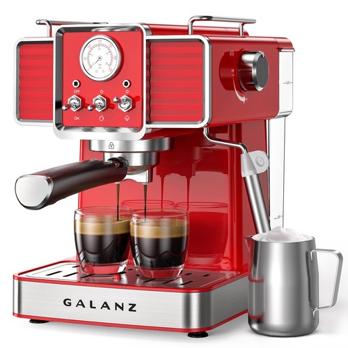 Galanz Retro Espresso Machine with Milk Frother, 15 Bar Pump