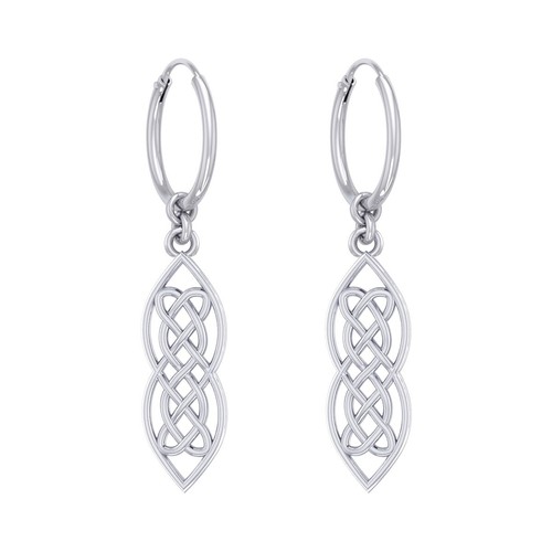 Boucles D'oreilles Créoles Celtiques Argent 925 & Malachite - Nœud Celtique - Bijoux Irlandais Unisexe - Cadeau