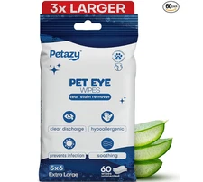 Petazy Pet Eye Wipes for Dogs | 3X Larger Unscented Hypoallergenic Gentle Eye