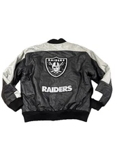 Vintage 1990's Oakland Raiders NFL G-III Carl Banks Full Zip Leather Jacket L
