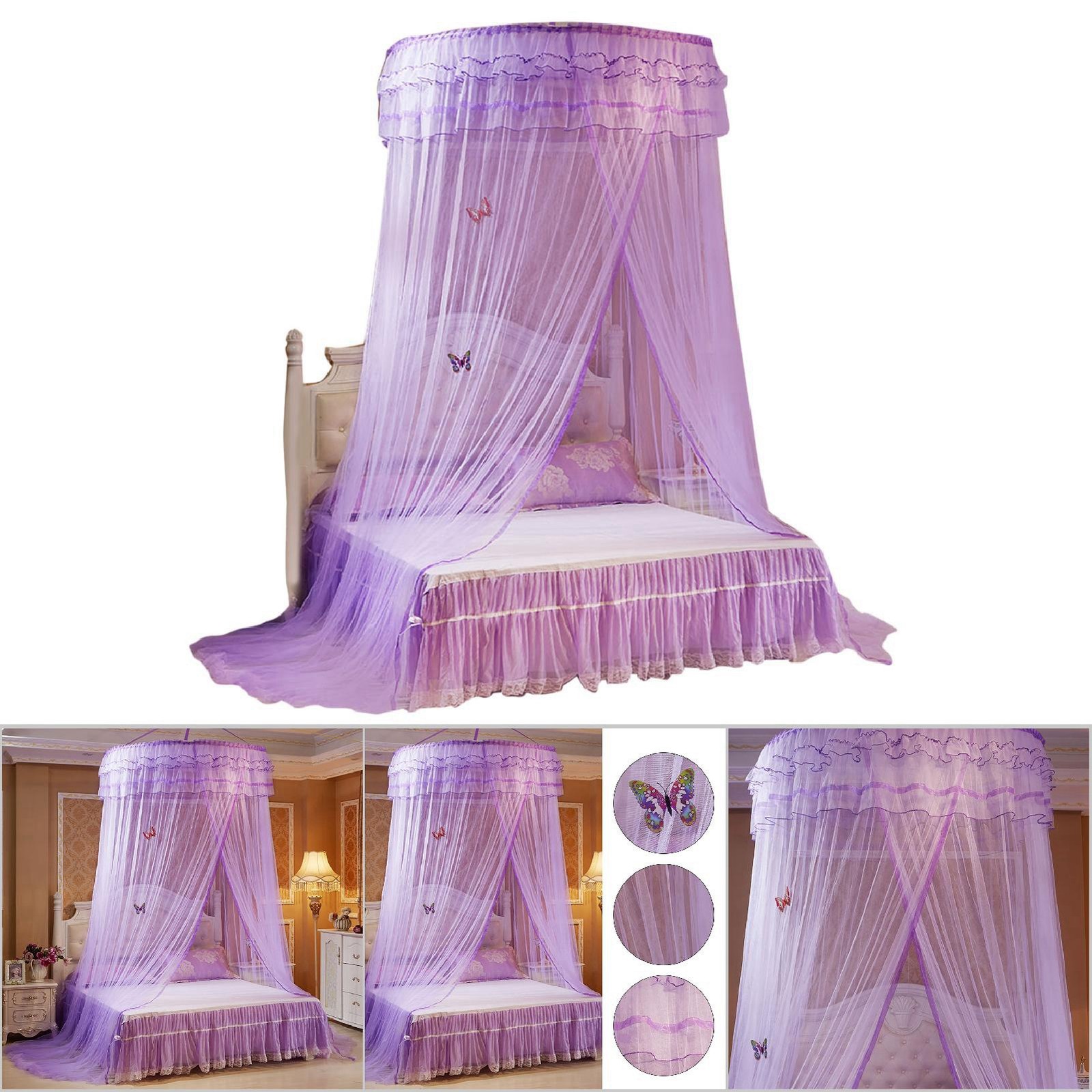 Breathable Round Canopy Lace Princess Style Mosquito Net Bed Curtain Netting (Pu