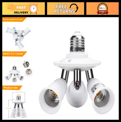 Adjustable E26 E27 Socket Splitter Adapter, 3-in-1 Lamp Holder, 360° Rotating