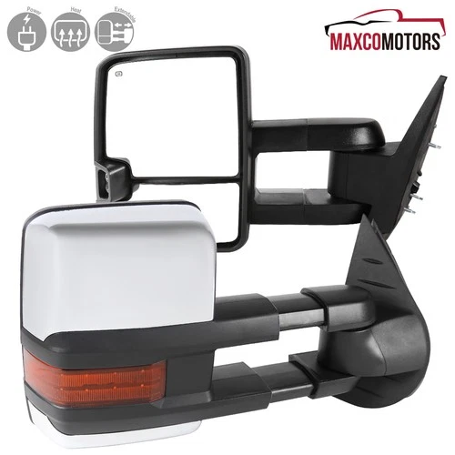 Towing Mirrors Fits 2007-2013 Silverado 1500 2500 Chrome Power Heated+LED Signal