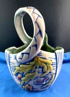 Vtg 1955 Hull Pottery Pink Blossom Flite Curved Handled Basket  T2 USA  6" Tall