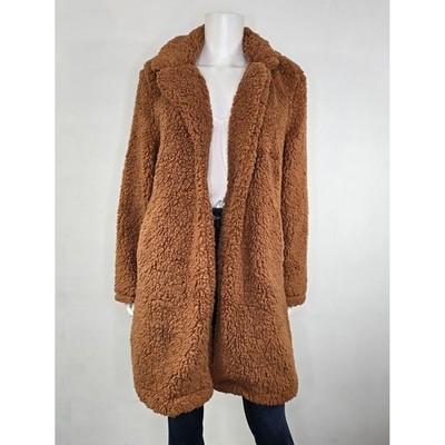 Love Tree Teddy Coat Brown Faux Jacket Size L Juniors Lined Womens Pockets NWT