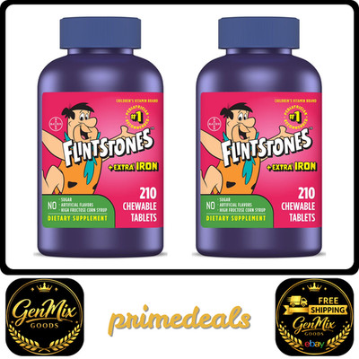 2 Packs Flintstones Chewable Kids Multivitamin + Extra Iron 210 Count Tablets
