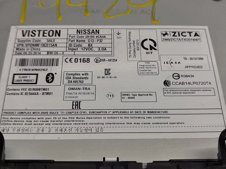 281854CA0A SYSTÈME AUDIO / RADIOCD / 18C815AN / 2491404 POUR NISSAN QASHQAI II - Photo 3/4