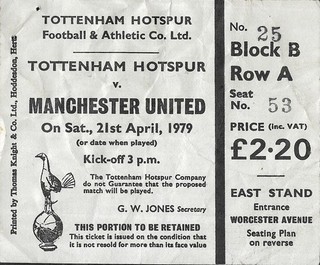 Tottenham Hotspur v Manchester United. Ticket Stub. 1978 1979