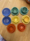 Stangl Pottery 1388 Colonial 1930’s Teacups & Saucers Green Yellow Orange Blue