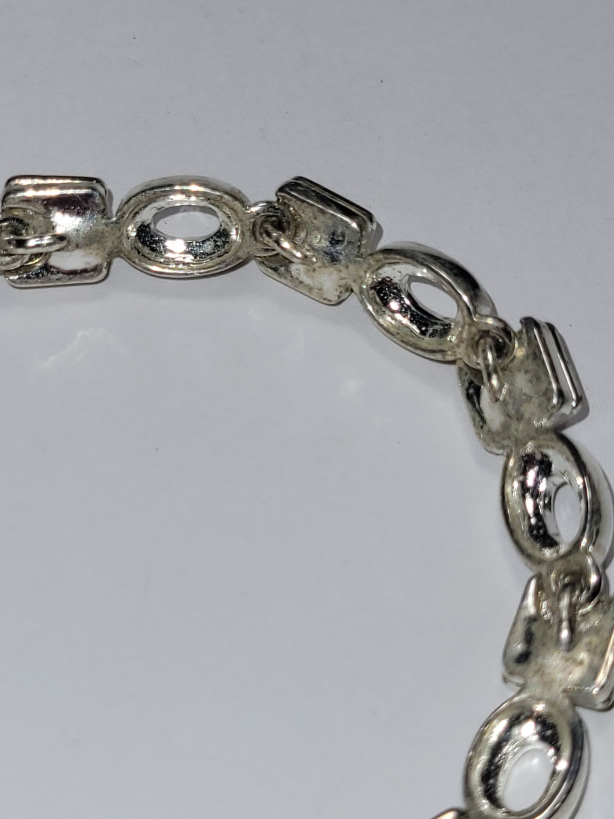 Silver Tone Link Bracelet Rectangular Oval Links … - image 7