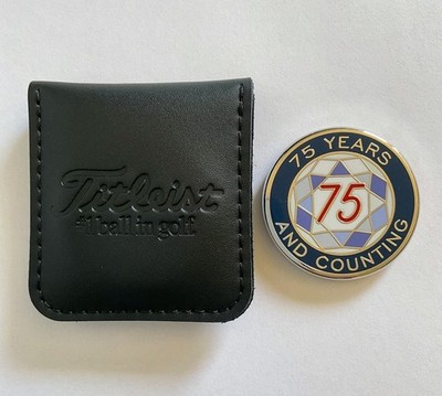 Titleist Golf Ball Marker 75th Anniversary Advertising Magnetic Leather Pouch